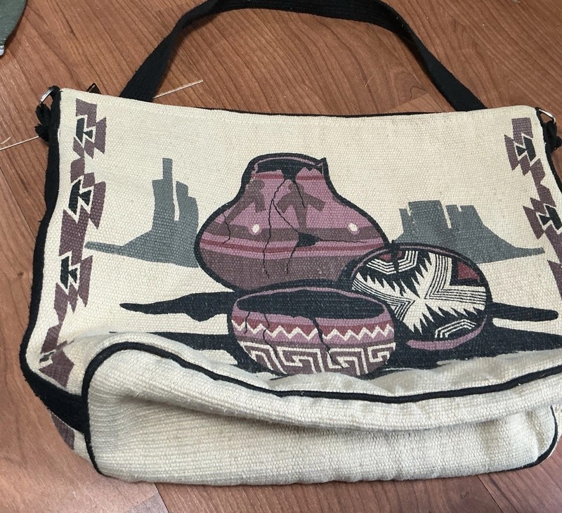 ElPasoSaddle Blanket Southwest Aztec Pottery Cotton Stencil Shoulder Bag