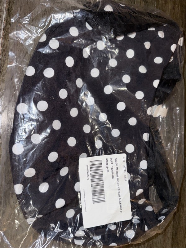 Baggu Medium Nylon Crescent Bag Black & White Polka Dot Brand New With Tag