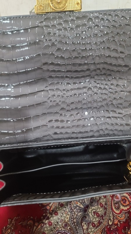 LADIES GRAY CROCODILE PATTERN LEATHER HANDBAG WITH SATCHEL CROSSBODY... gallery