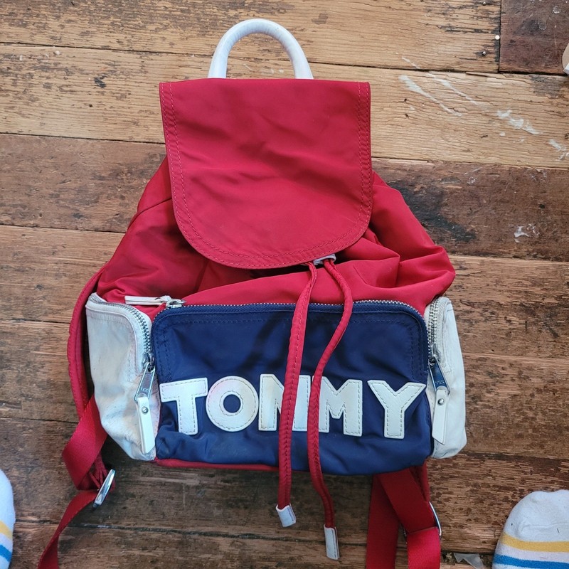 Tommy Hilfiger Mini Backpack Red White Blue Colorblock Vintage 90s Style Nylon