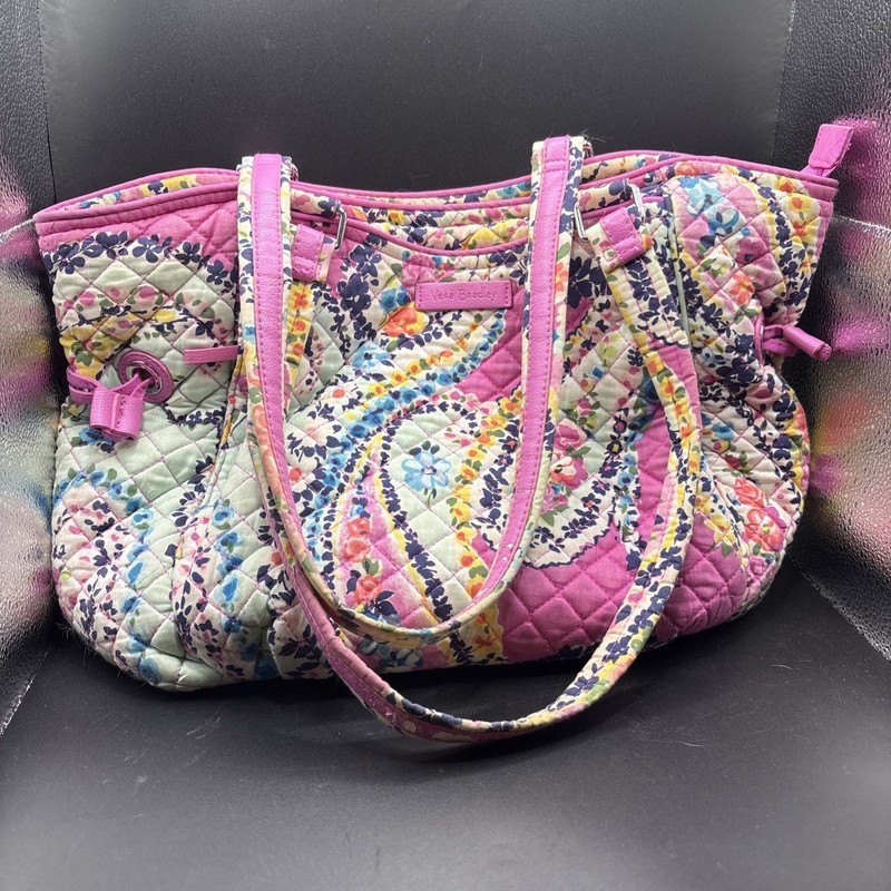 Vera Bradley Tote Bag In Glenna Pattern, Pinks, Blue, Purple, Yellow And White