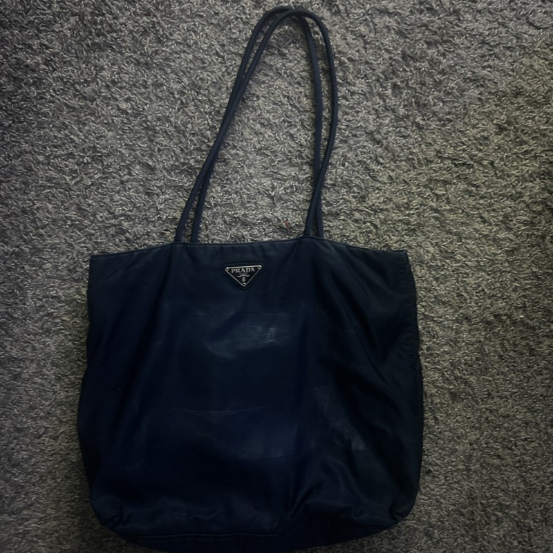 PRADA Large Dark Navy BLUE Tessuto NYLON CITY Shoulder Bag Tote #29 Authentic!