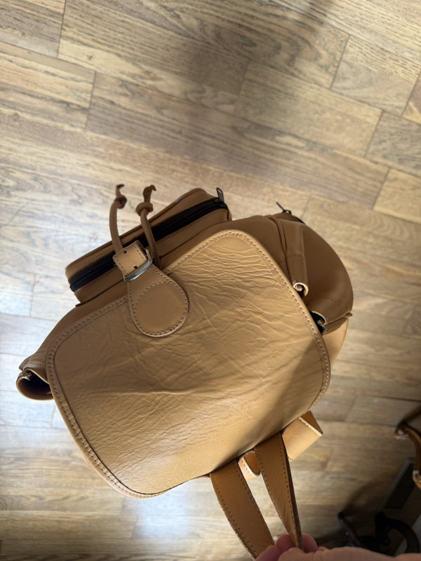 Leather Costa Rica Tan Drawstring Backpack Buckle, Zip Outer Pockets, Medium gallery