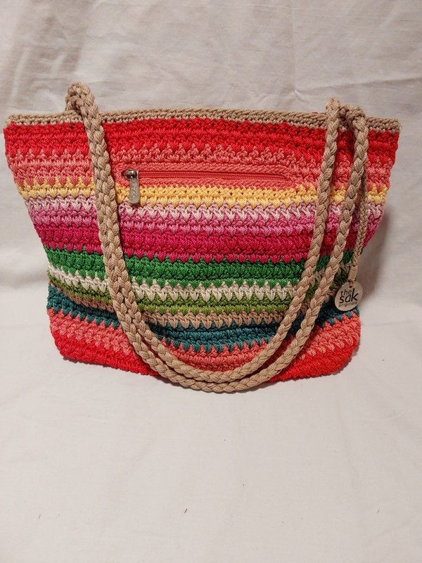 The Sak Women’s Medium Rainbow Stripe Crochet Shoulder Bag 13in X 9in UEC