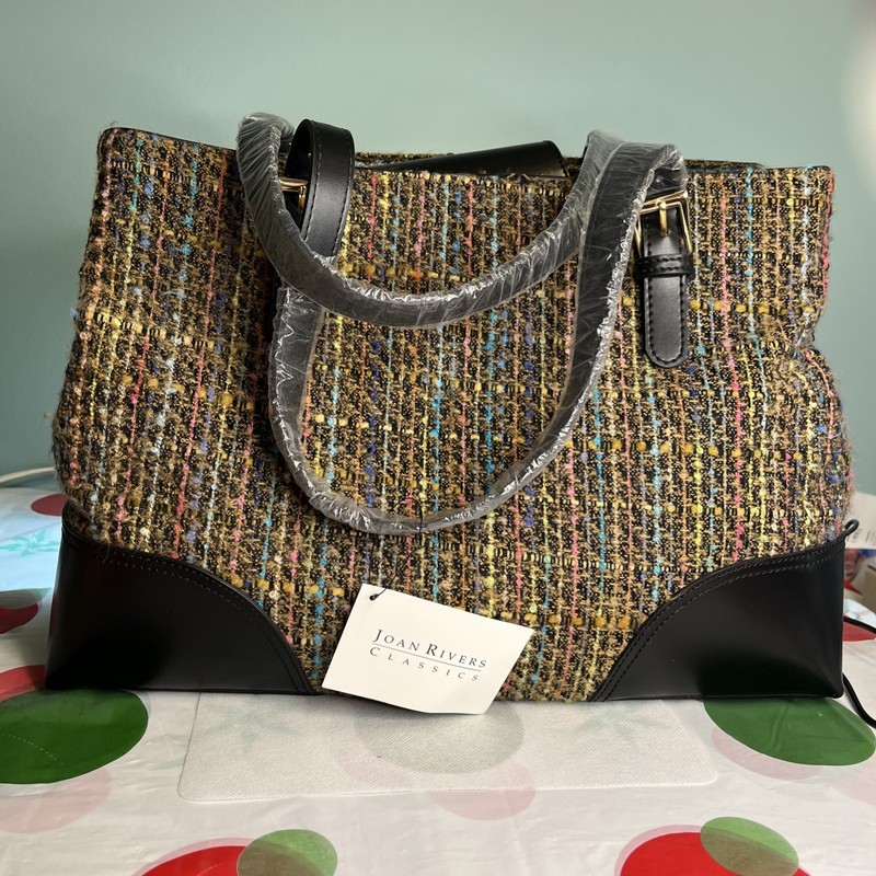 Joan Rivers Classics Tweed Tote/Handbag NEW Neutrals 15 1/2” W x 10 3/4” Tall
