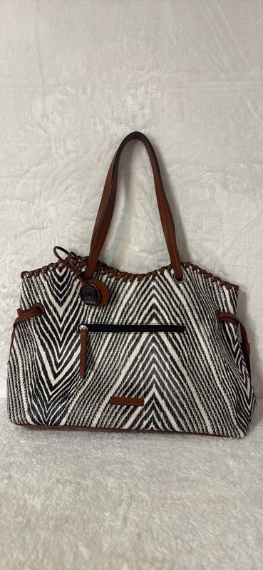 Liz Claiborne Zebra Pattern Hobo Handbag Black And White With Brown Straps