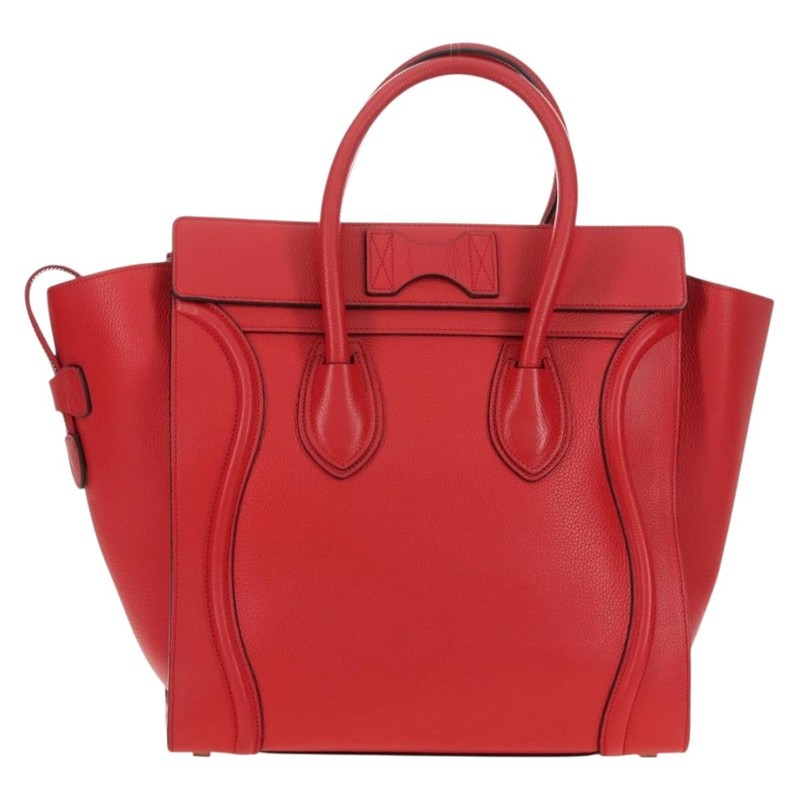 CELINE Luggage Mini Shopper Hand Bag Leather Red Gold Auth ep14631M gallery