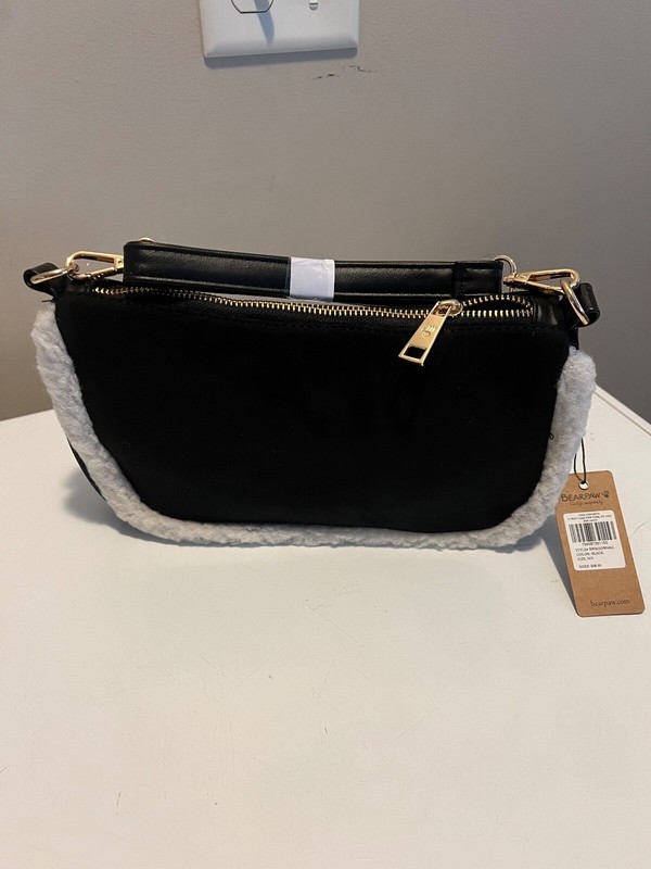 BEARPAW Shearling Trim 10”X6”Crossbody Bag Black Brand New Purse MRSP $88