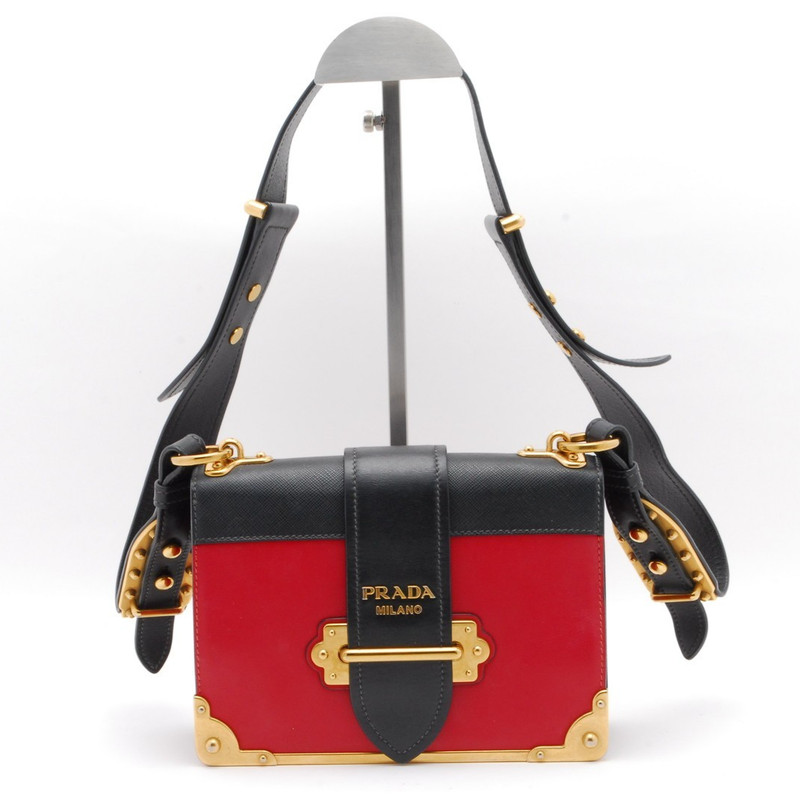 PRADA Cahier Shoulder Bag Red Authentic