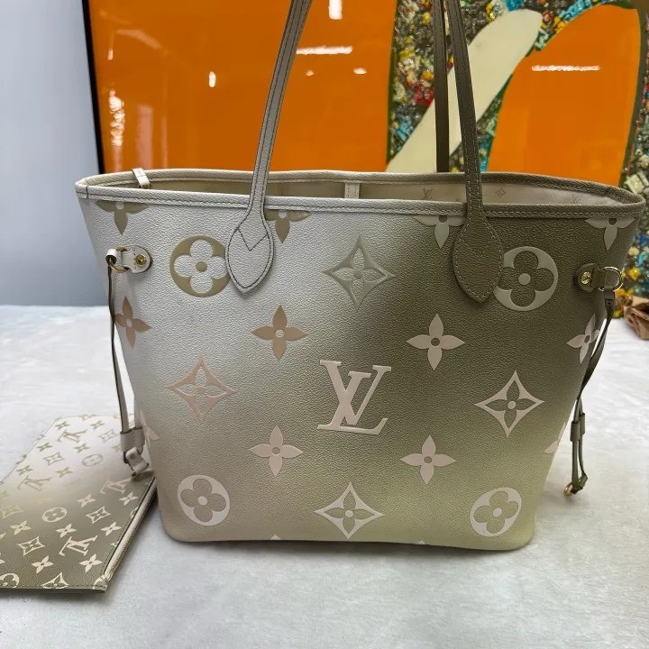 Louis Vuitton Neverfull MM Tote Bag Sunset Khaki Monogram Empreinte Handbag