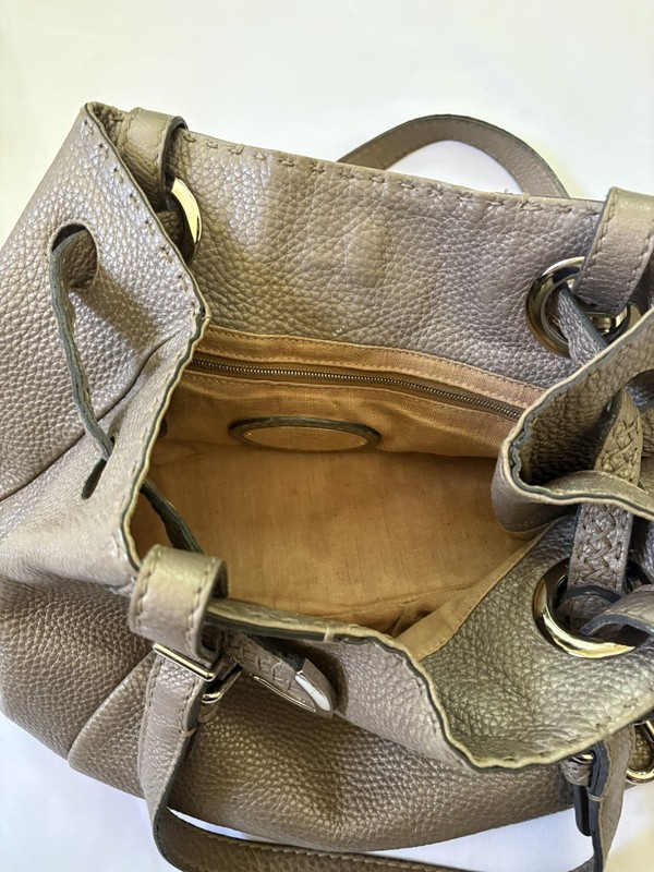Vintage Fendi Selleria Pomodorino Tote Handbag in Metallic Gray Pebbled Leather gallery