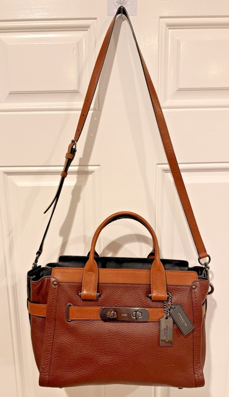 NWT RARE COACH Colorblock Swagger Carryall In Pebble Leather 34420 Ginger Black