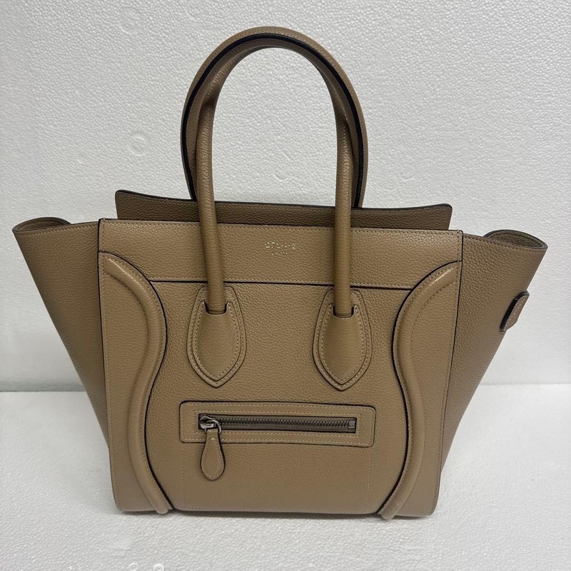 CELINE Luggage Mini Shopper Hand Bag Tote Bag Greige Leather Used