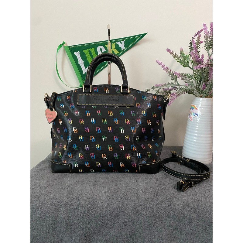 Dooney and Bourke Vintage rainbow monogram domed satchel with rainbow zipper
