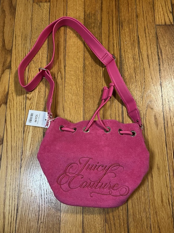 NWT Juicy Couture Beach Couture Crossbody Bag Terry Pink Bucket Drawstring