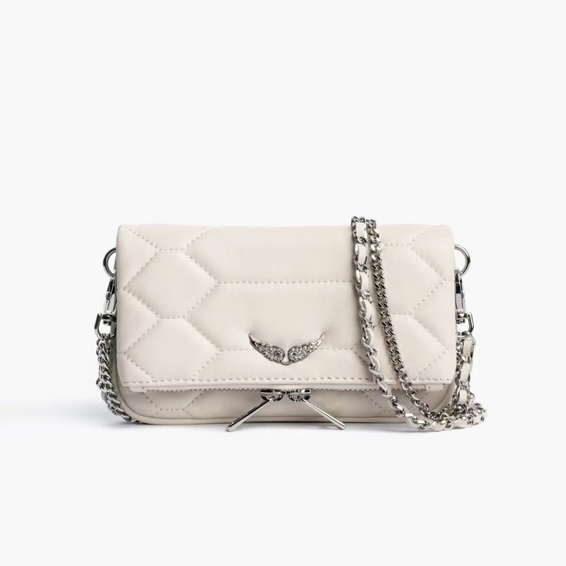 Zadig & Voltaire Quilted Rock Wing Shoulder Bag White Leather 21×13×3cm