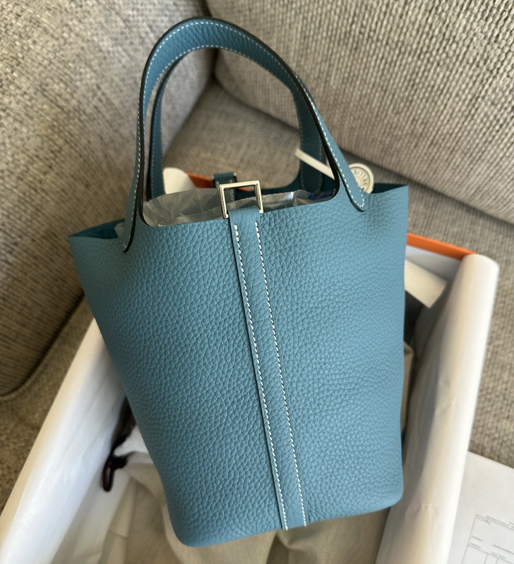 NEW HERMÈS Blue Jean Clememce PHW Picotin Lock 18 Stamp G-2026 w/ Receipt