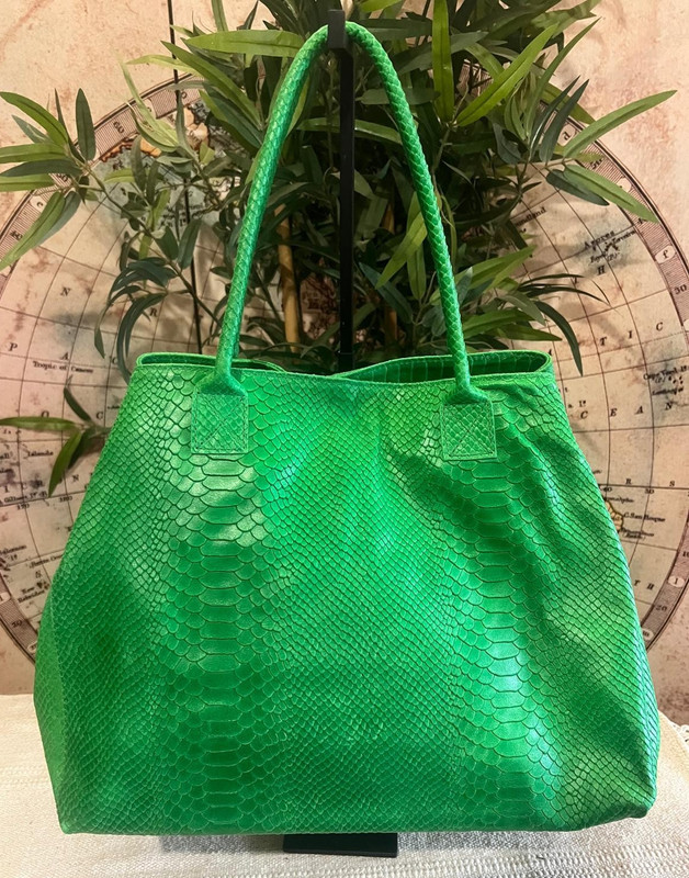 Maxi bag python print color green genuine leather bag