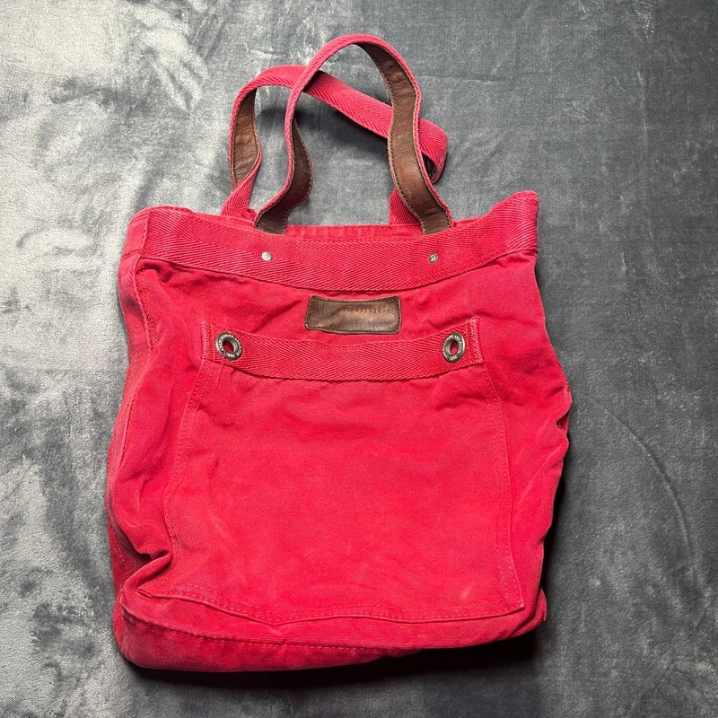 Abercrombie & Fitch Canvas Tote Bag Red Heavyweight Leather Patch 16×14