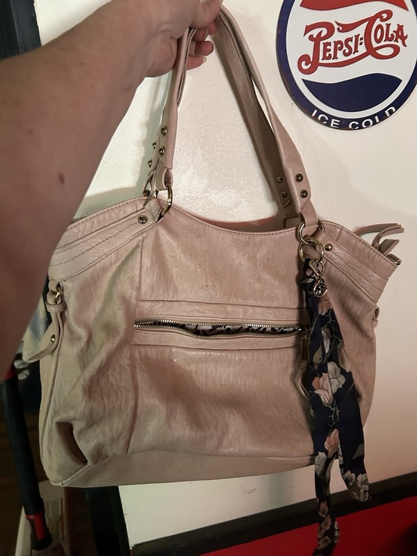 Jessica Simpson Large Beige Shoulder Bag Zip Inner Pockets Floral Bag Charm