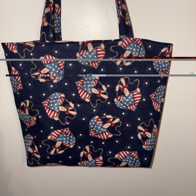 Handmade 4th of July Bunny in Flag Pattern Heart Tote Bag Purse