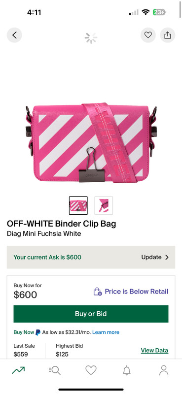 off white binder clip bag diag mini fushia white