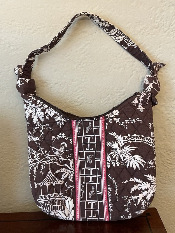 Vera Bradley Imperial Toile Brown &White Pink Accent Shoulder Purse Handbag GUC