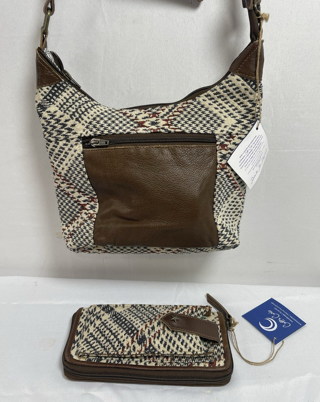 Cott N Curls Lorelei Brown Cream Hobo Sling Bag w/ Matching Star Clutch NWT