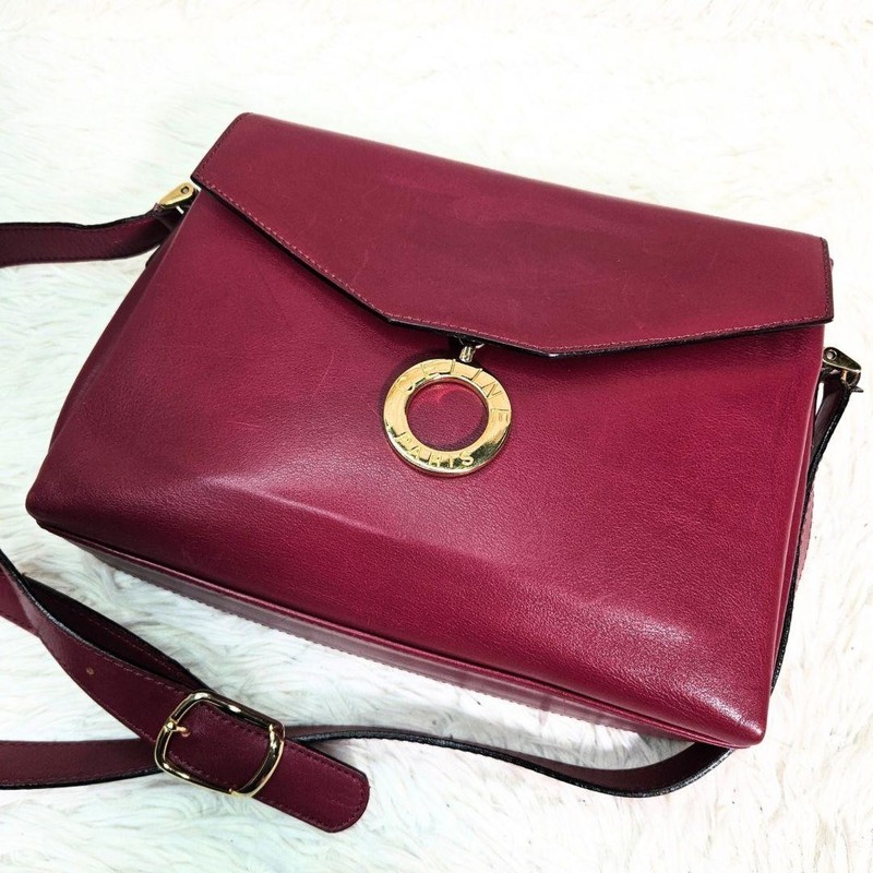 CELINE Circle Handbag Bordeaux Leather Vintage 18x25x8 cm 114 to 130 cm gallery