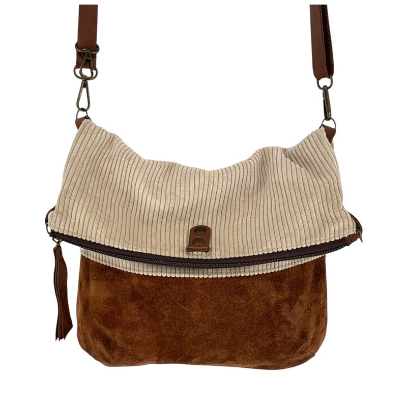Convertible Crossbody Backpack Bag Brown Corduroy Boho Slouchy Utility