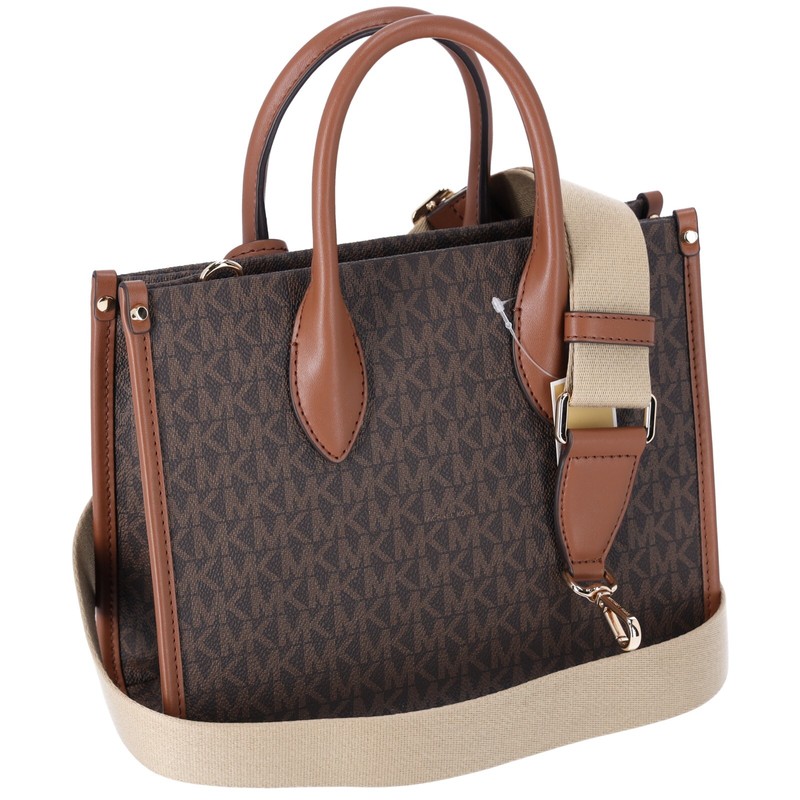 Michael Kors Mirella Small Top Zip Shopper Tote Crossbody Brown MK Siganture gallery