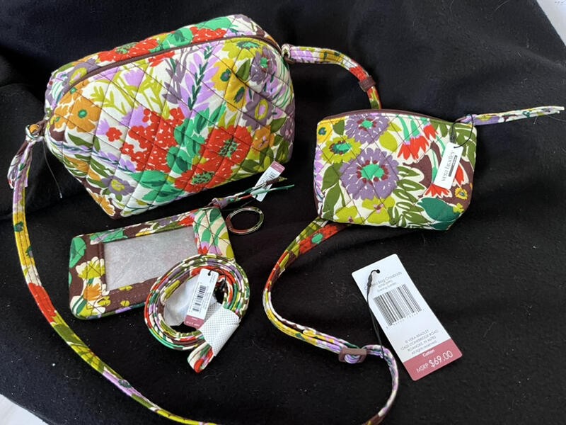 Vera Bradley Crossbody 4pc Set Camera Bag, Id & Lanyard & Pouch Evening Garden