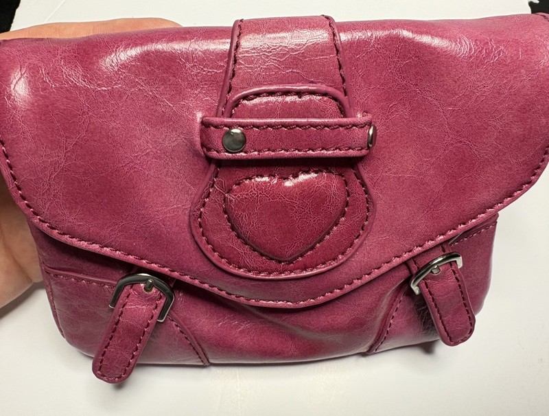 Hot Pink Mini Wristlet Handbag Heart Accent Small Clutch Purse Wallet Makeup Bag gallery