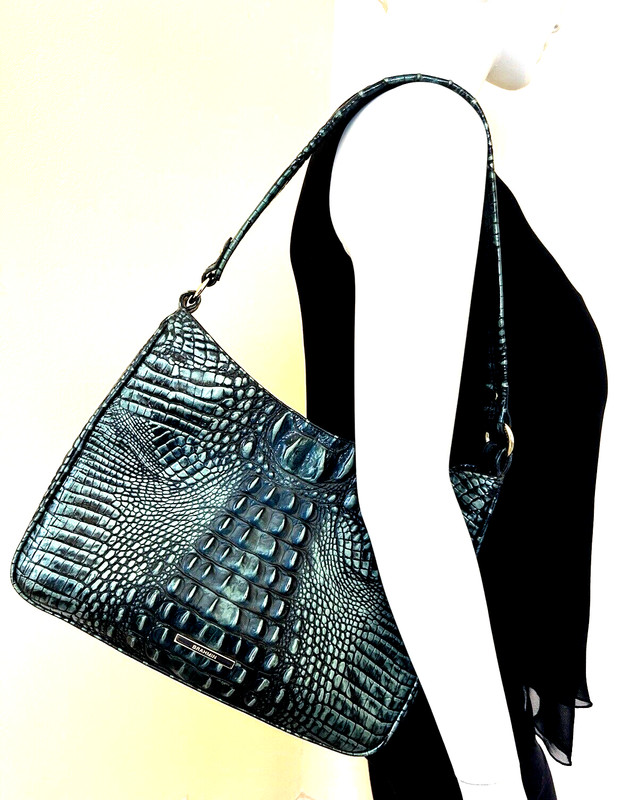 BRAHMIN NOELLE Verdigris Melbourne Croc Embossed Leather Shoulder Handbag HOBO gallery