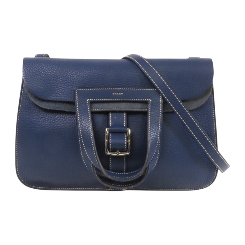 *15%OFF* HERMES PHW Halzan 31 Shoulder Bag Clemence Leather 2Z Blue Nuit Bl…