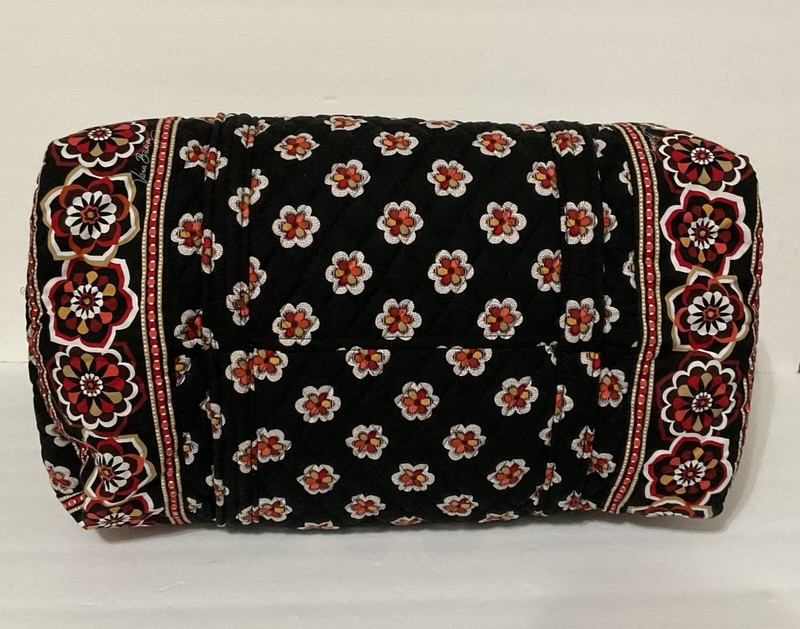 Vera Bradley Quilted Duffel Bag Weekend Tote 17” Black Red White Orange gallery