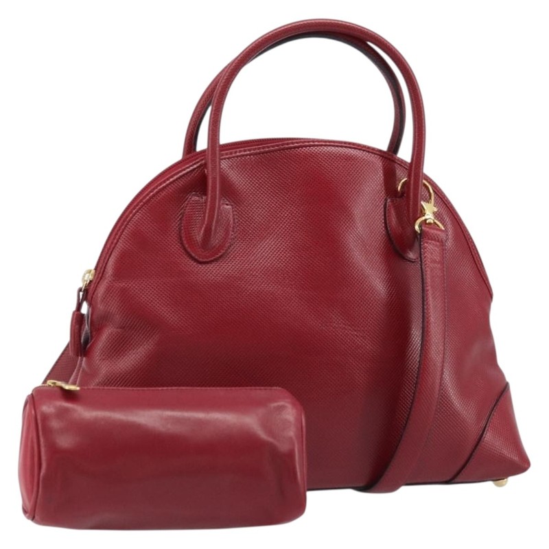 BOTTEGA VENETA Hand Bag Leather 2way Red Gold Auth AMZ081