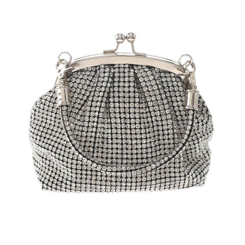 Silver Tone Metal Hardware Frame Soft Rhinestone Evening Bag TLX216-BNC