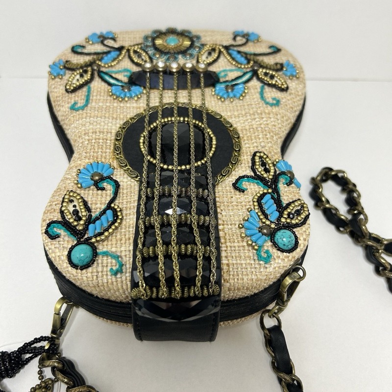 Mary Frances Unplugged Cream Woven and NWT Turquoise Beaded Guitar Bag *RARE gallery