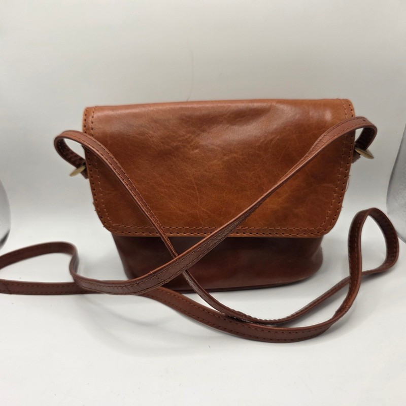 Nino Bossi Womens Brown Genuine Leather Flap Crossbody Bag Cognac Brass Hardware