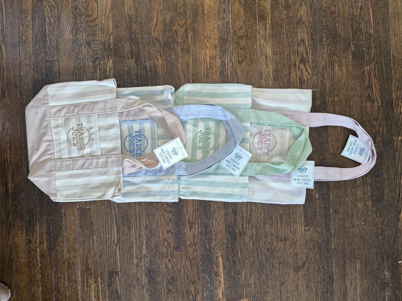 Trader Joe's Striped Mini Canvas Tote Bag NEW! 4 COLORS gallery