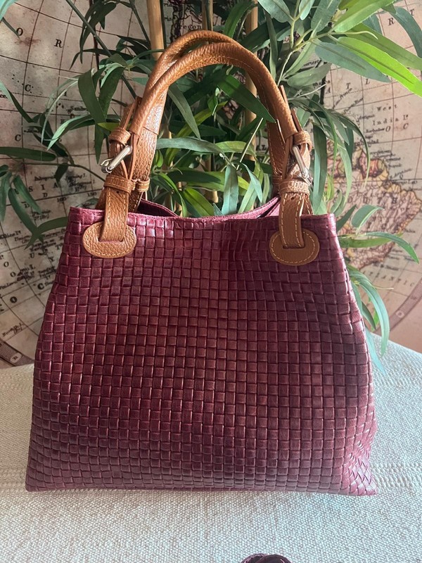 LADIES’ BAG GIRLS wine REAL LEATHER BRAIDED PRINT genine leather bag