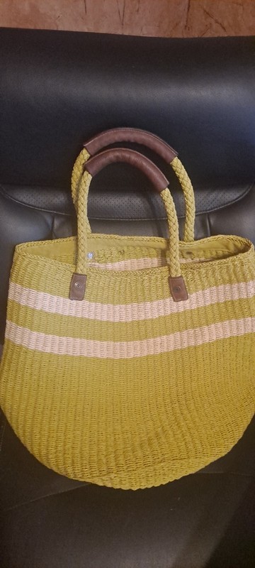 Gap Green & White Woven Straw Bag 16x14x13