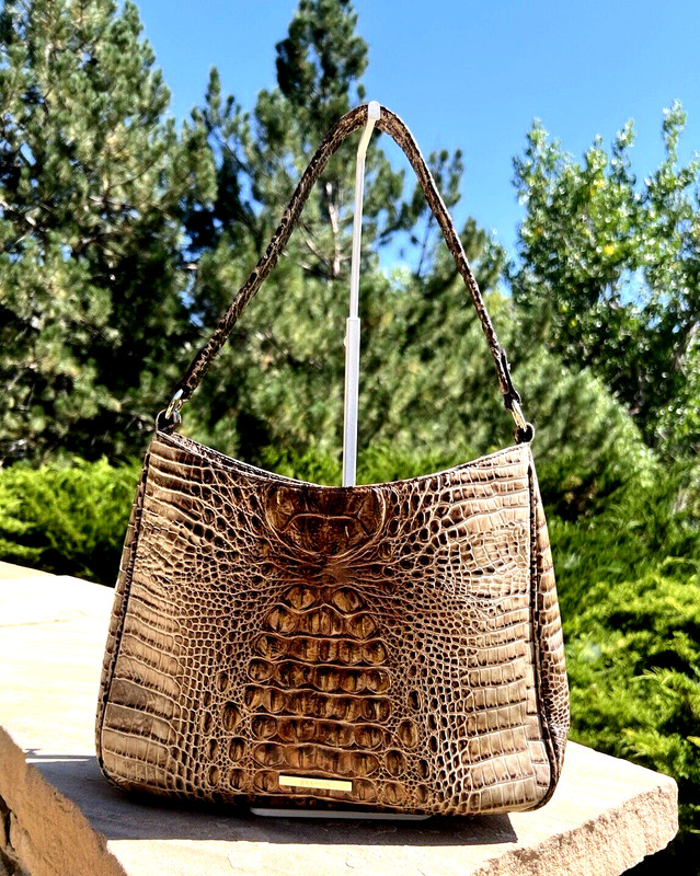 BRAHMIN NOELLE Teak Melbourne Croc Embossed Leather Shoulder Handbag Purse HOBO