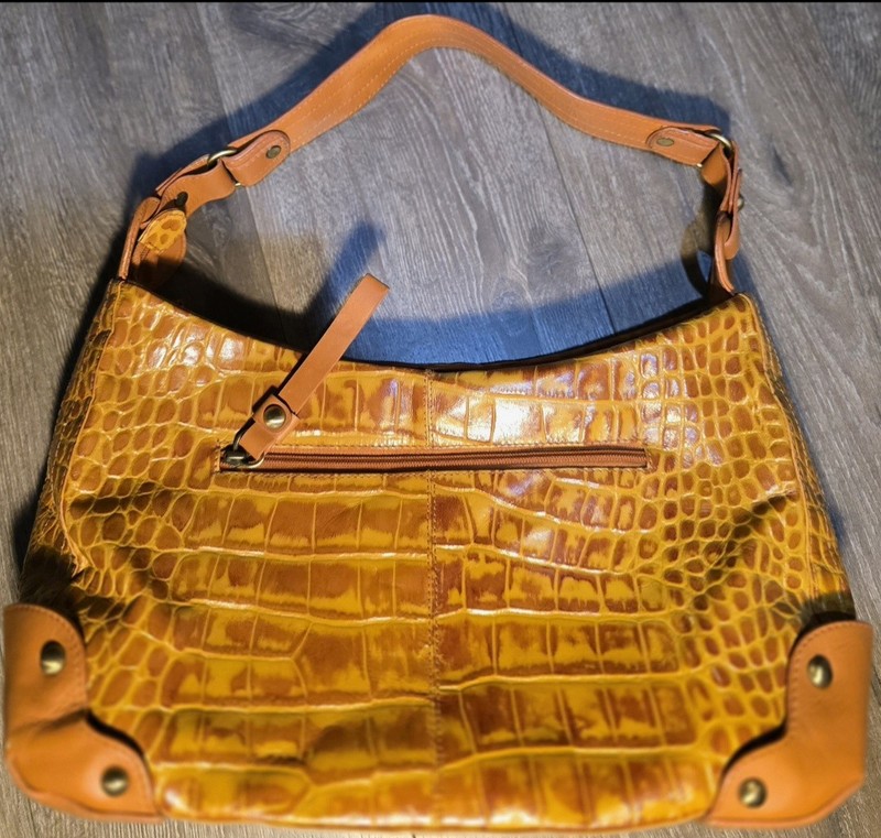 Michael Rome Designs Vintage Croc Embossed Leather Handbag Made In Italy