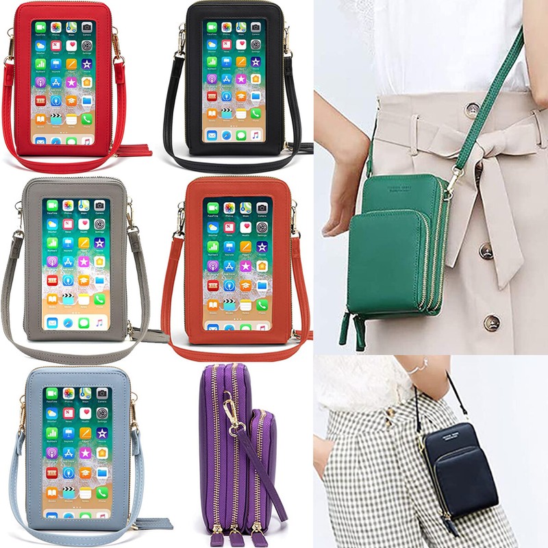 Touch Screen Crossbody Bag Multi Zipper Pocket Wristlet Hangbag RFID Blk Wallet gallery