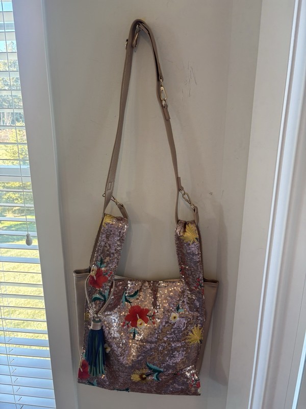 Sharif 1827 Sequin & Leather Convertible Crossbody Purse, Embroidered gallery
