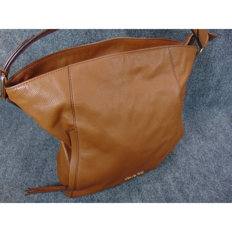 Michael Kors Bedford Purse Brown Pebbled Leather Shoulder Bag Zip Top