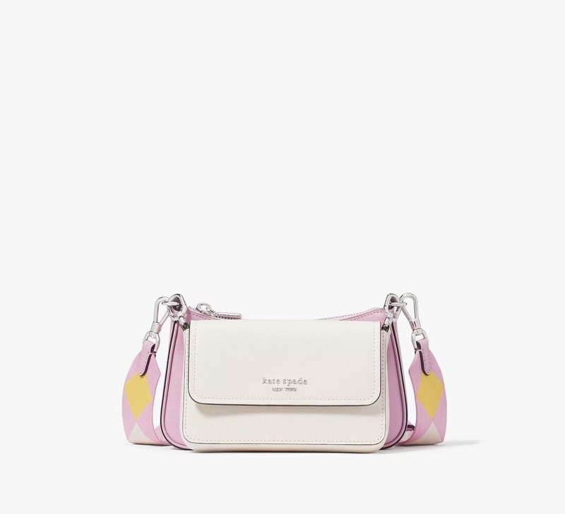 ☂️🍄Kate spade Double Up Colorblocked Crossbody☄️MINI☄️ Parchment Multi KG065 gallery