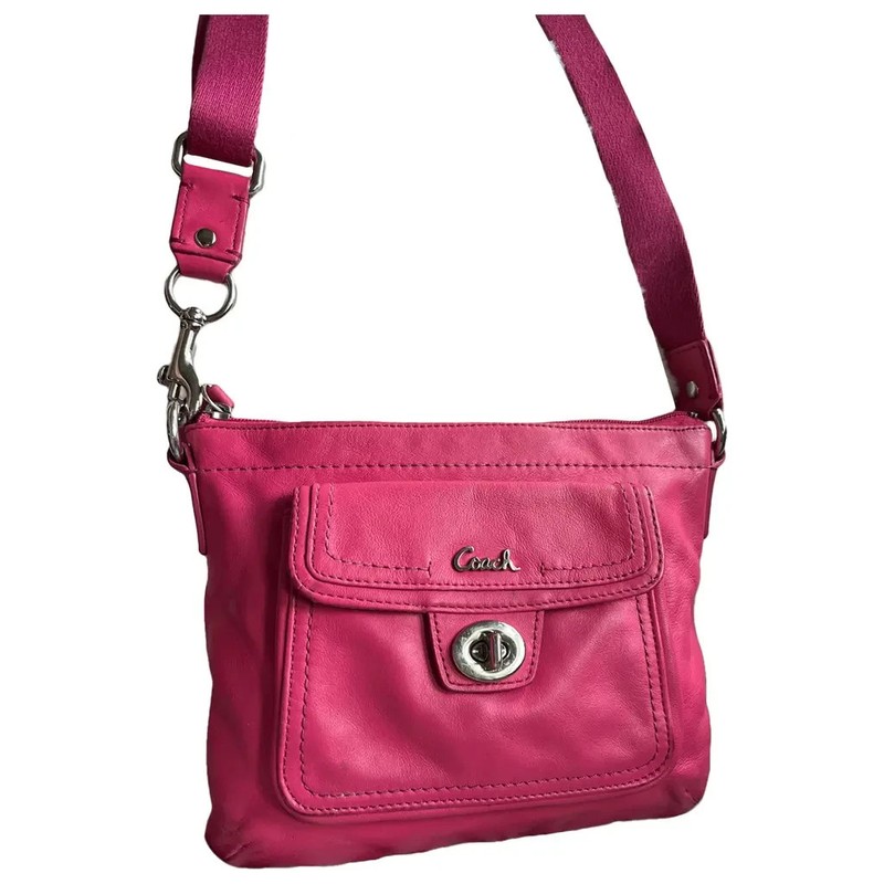 Coach Magenta Pink Leather Turn Lock Pocket Swingpack Crossbody Bag F45012